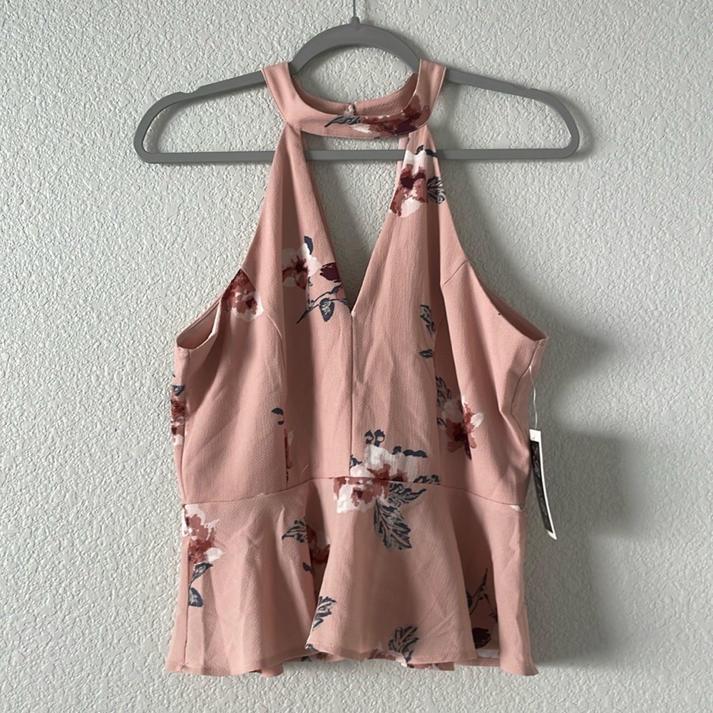 Flattering Women’s Pink Floral Halter Top XL zipper on back